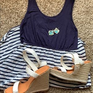 Casual navy blue dress with stripes
